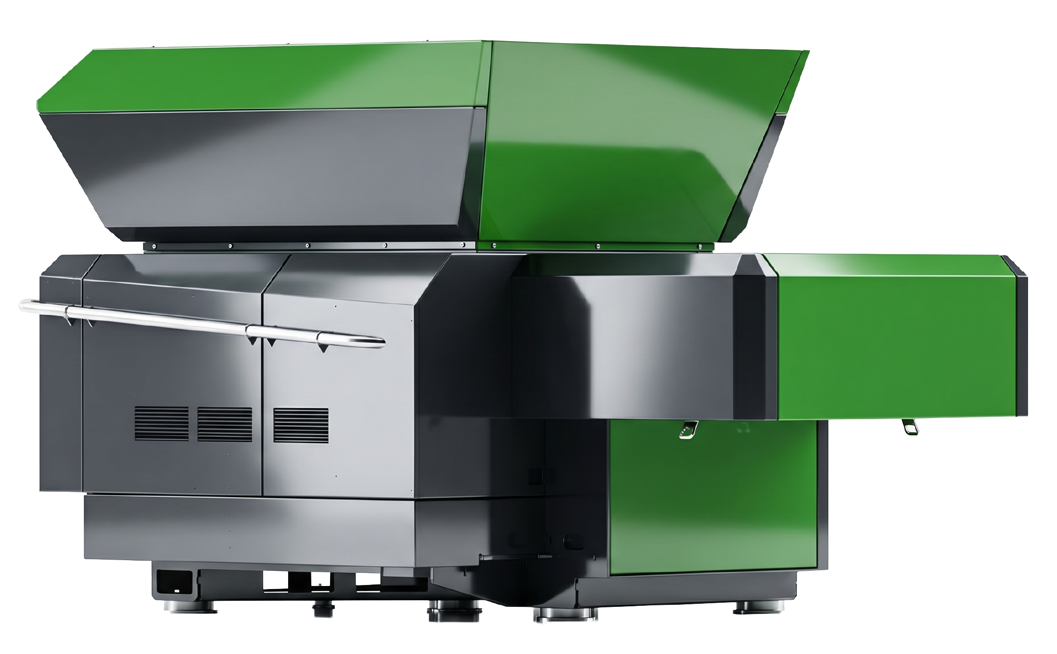 Realističen 3D render univerzalnega enogrednega drobilnika Robust Reuser SD1300 na prosojnem ozadju.